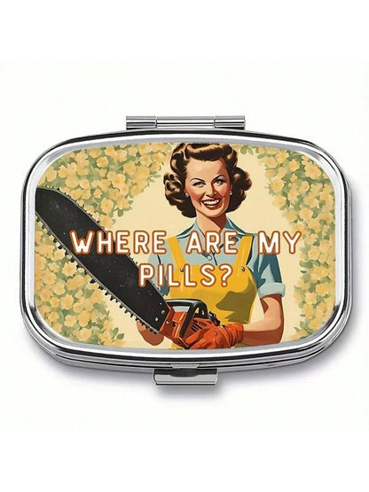 Retro Comic Dual-Compartment Travel Pill Case with Mirror